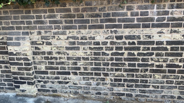 Victorian Wall in Ramsgate. Bricks replaced with like for like imperials and then pointed by hand with a lime mortar