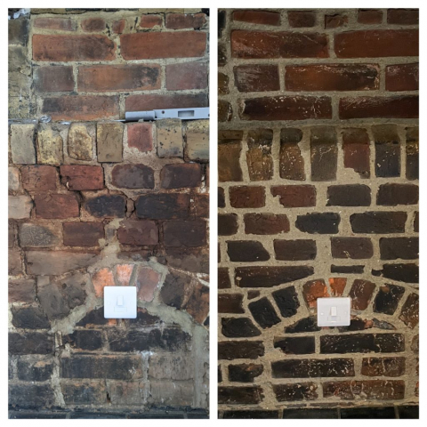cracks repaired and repointed on indoor fire hearth